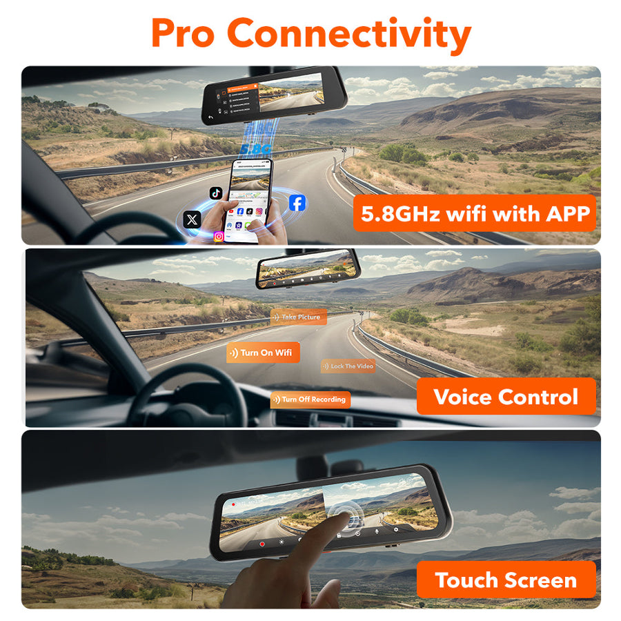 WOLFBOX G900Pro 12MP WiFi Touch Screen Rear View Mirror Dash Cam