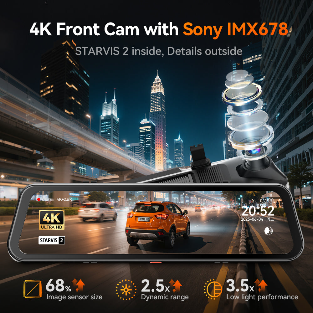 WOLFBOX G900Pro 12MP Touch Screen WiFi Rear View Mirror Dash Cam