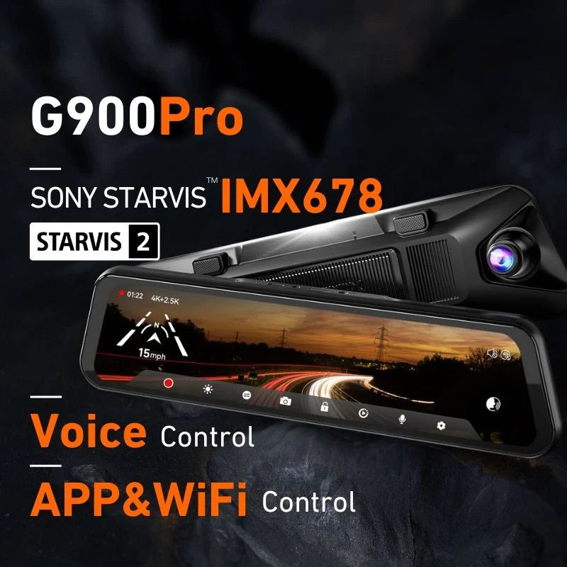 WOLFBOX G900Pro 12MP Touch Screen WiFi Rear View Mirror Dash Cam