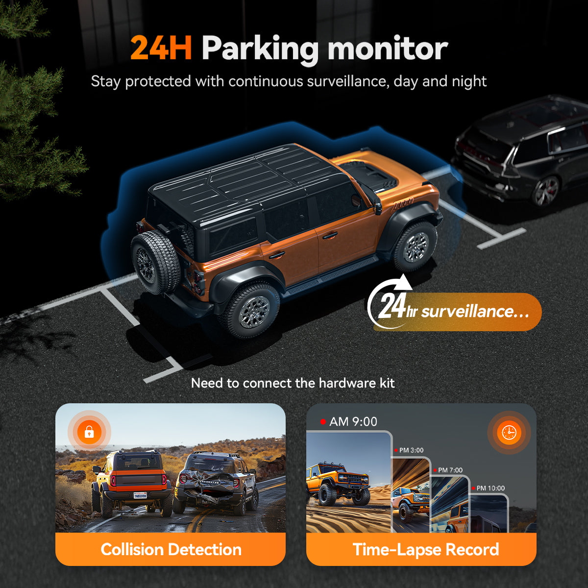 WOLFBOX G900TriPro 4K+2.5K+1080P 3 Channel Cabin Parking Monitor Mirror Dash Cam