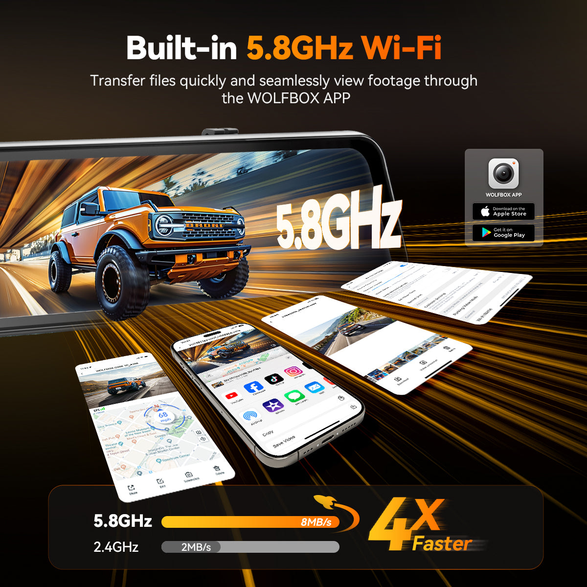 WOLFBOX G900TriPro 4K+2.5K+1080P 3 Channel Cabin Parking Monitor Mirror Dash Cam