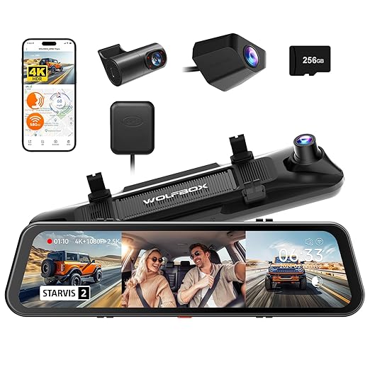 WOLFBOX G900TriPro 4K+2.5K+1080P 3 Channel Cabin Parking Monitor Mirror Dash Cam