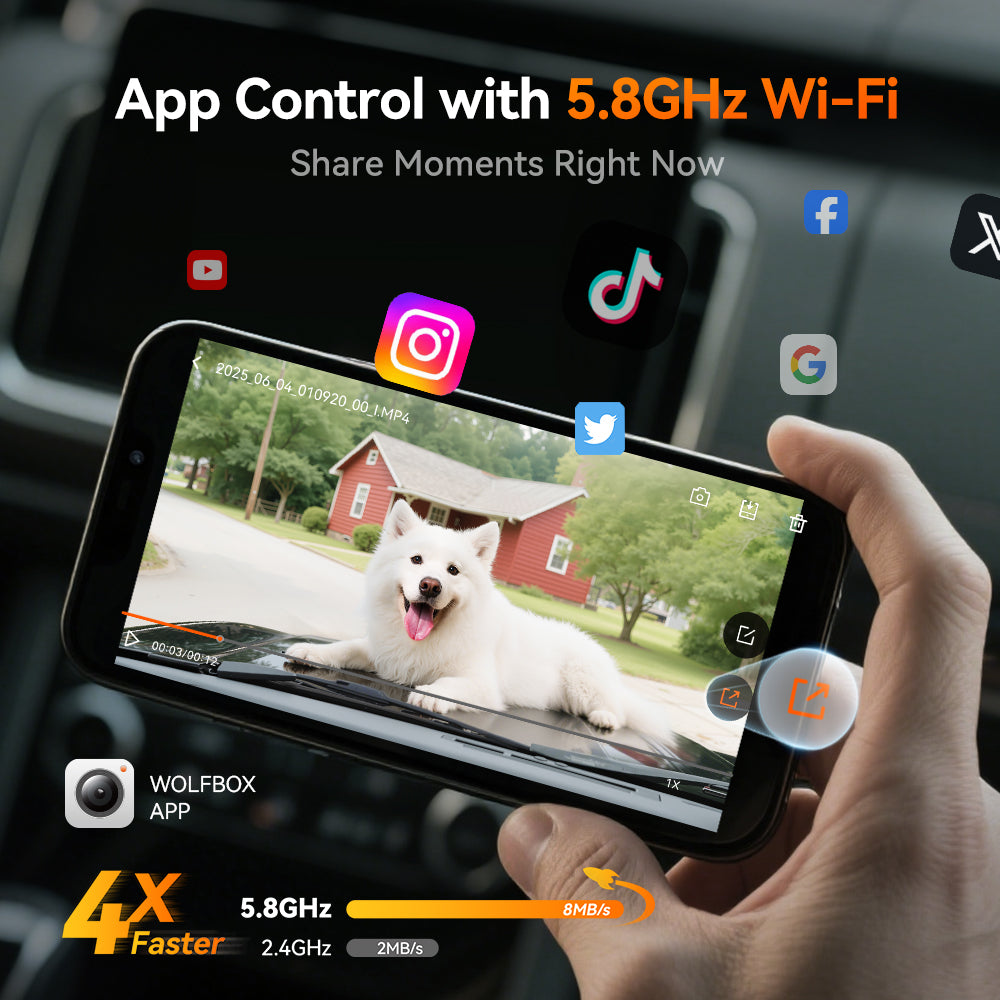 WOLFBOX G900Pro 12MP Touch Screen WiFi  Rear View Mirror Dash Cam